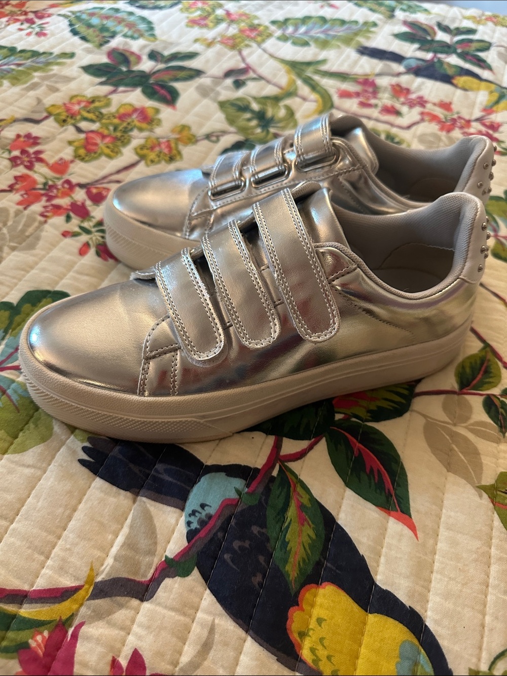 J/Slides Metallic Silver Platform Sneakers.  Excellent Condition